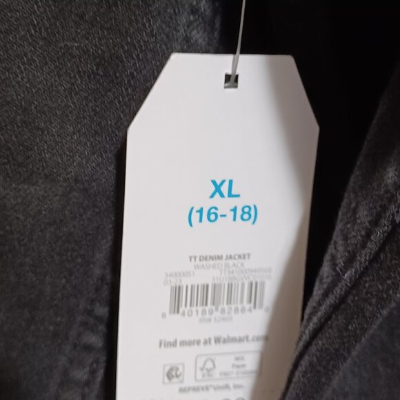 New Black Denim Jean Jacket XL 16 to 18 Time and Tru NWT - Picture 4 of 6